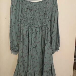 Chenault Teal Dress with Pink Floral Design